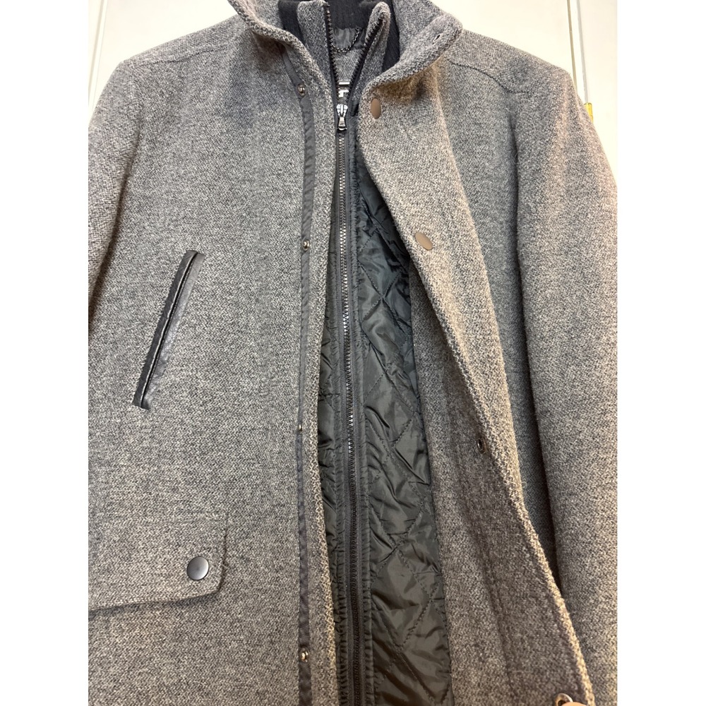 Kenneth Cole New York Mens Grey Wool Blend Car Coat Jacket with Quilted Bib L - Picture 3 of 9
